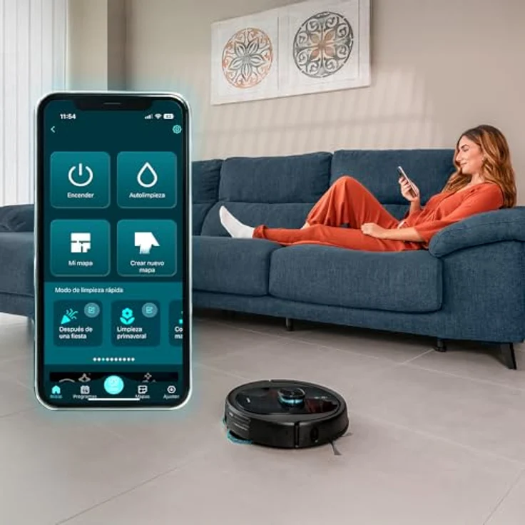 Cecotec Conga 9990 AI Spin Revolution Supreme Home, Saugwischroboter mit 10.000 Pa, Laser-Navigation, Selbstentleerungsstation, Smartphone-Steuerung, schwarz – Bild 7