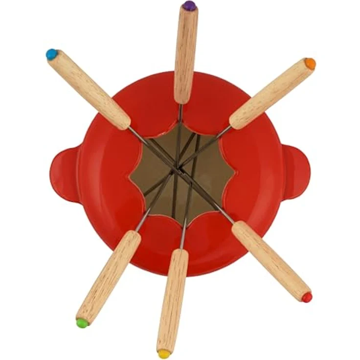 BBQ-Toro Gusseisen Fondue Set für 6 Personen | 1 Liter | Fondueset 13 teilig mit Brenner und Gabeln | Fondue-Set, Käsefondue Set, Fleischfondue Set, Schokofondue Set (rot/Creme emailliert) – Bild 4