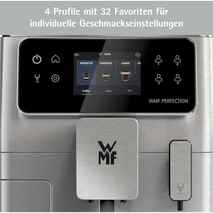 WMF Perfection 630 Kaffeevollautomat CP811D, 13 Getränkespezialitäten, Doppel-Thermoblock, Edelstahl-Mahlwerk, Nutzerprofile, 1l Milchbehälter, Cromargan® Frontdesign, WiFi-Konnektivität, Click&Clean Reinigungssystem – Bild 4
