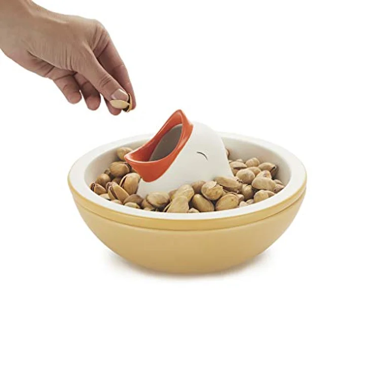 Balvi Snackschale Hungry Bird, 10,5 x 16 cm Keramik, weiß/beige mit Innenfach für Nussschalen und Olivenkerne – Bild 3