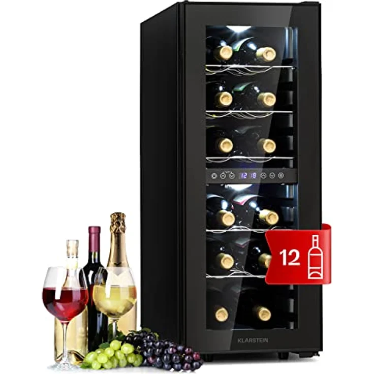 Klarstein Weinkühlschrank Freistehend, 2 Zonen mit Glastür, UV-Schutz, 5-18°C, 12 Flaschen – Bild 1