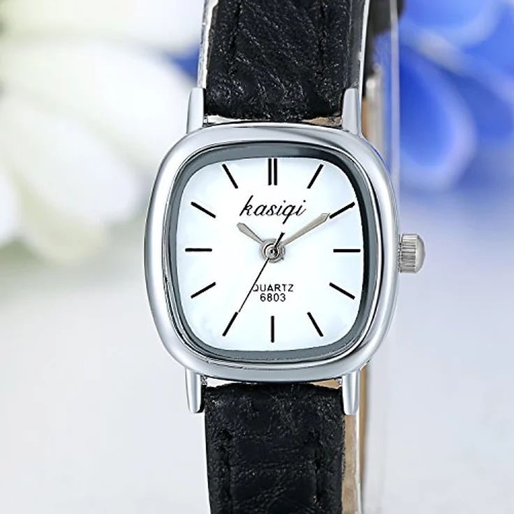 JewelryWe Damen Analog Quarz Armbanduhr, wasserfest, schwarzes Lederband, klassisches Design mit weißem quadratischen Zifferblatt – Bild 5