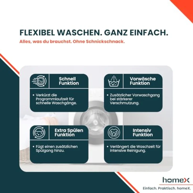homeX WF1014H1A-W Waschmaschine 10 kg, Frontlader, 1.400 U/Min, Dampffunktion, AquaStop, Inverter Motor, 15 Programme – Bild 12