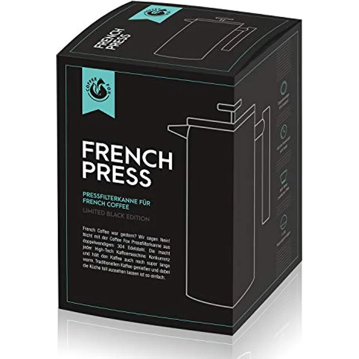 French Press Kaffeekanne aus doppelwandigem Edelstahl Schwarze Pressfilterkanne Französische Kaffeepresse – Bild 5
