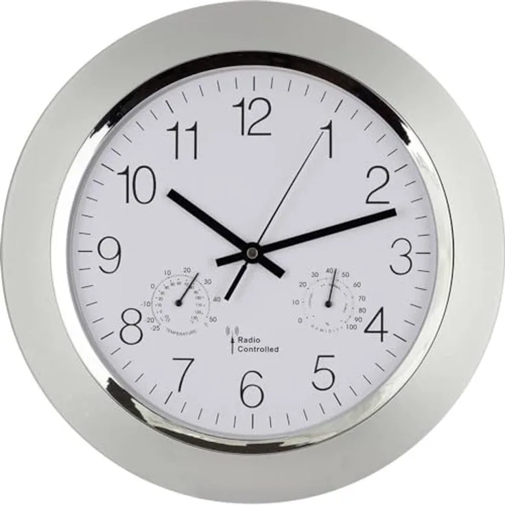 EUROTIME 56004 Funk Wanduhr 34cm x 5cm Silber