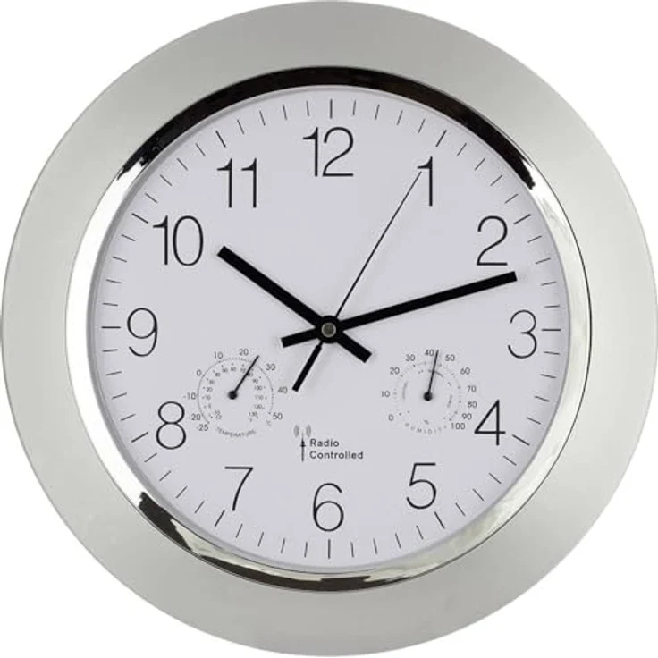 EUROTIME 56004 Funk Wanduhr 34cm x 5cm Silber – Bild 1