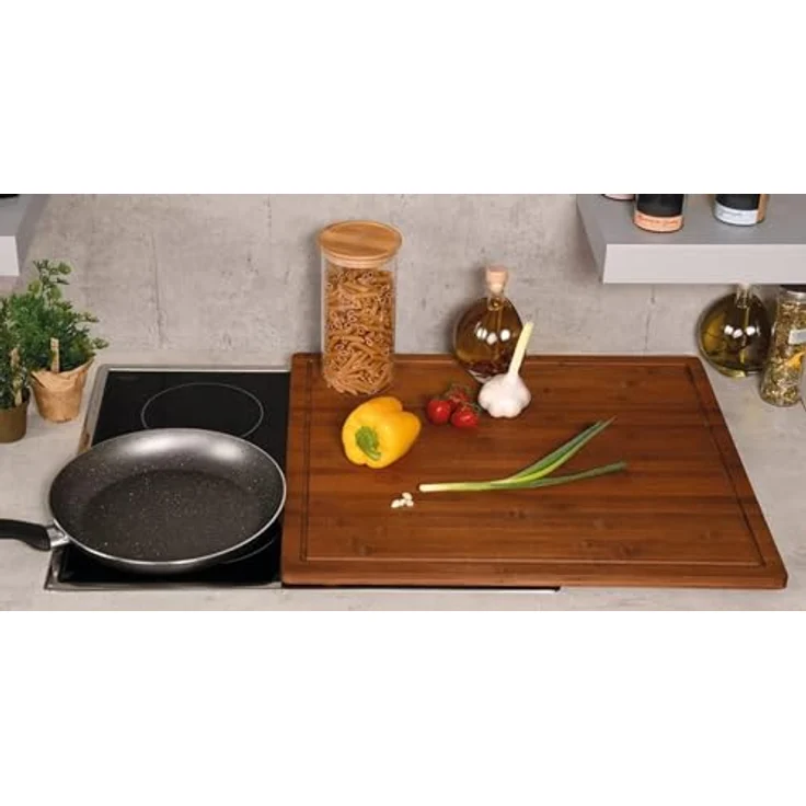 Kesper XXL Herdabdeckplatte 56 x 50 x 4 cm aus FSC Bambus, Dunkelbraun, mit Saftrille und erhöhten Leisten – Bild 4