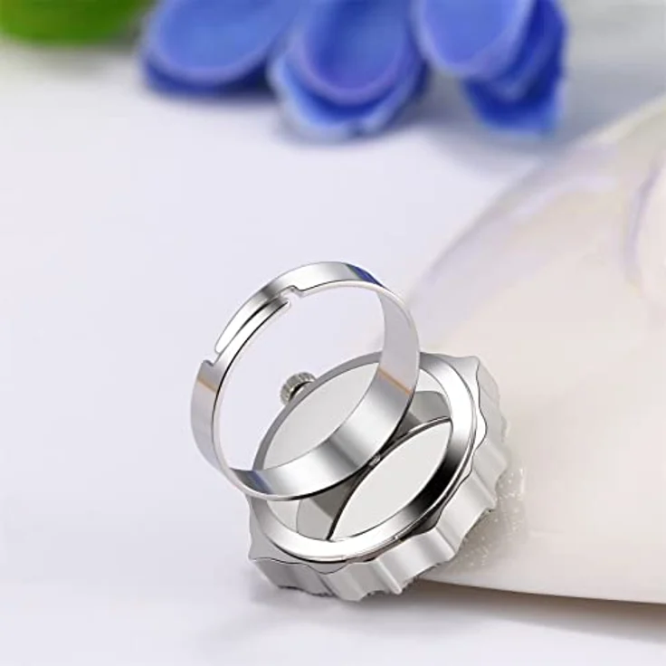 JewelryWe Ringuhr Fingeruhr Damen Analog Quarz Retro Edelstahl Schwarz mit Bunt Strass und Verstellbarem Ring – Bild 3