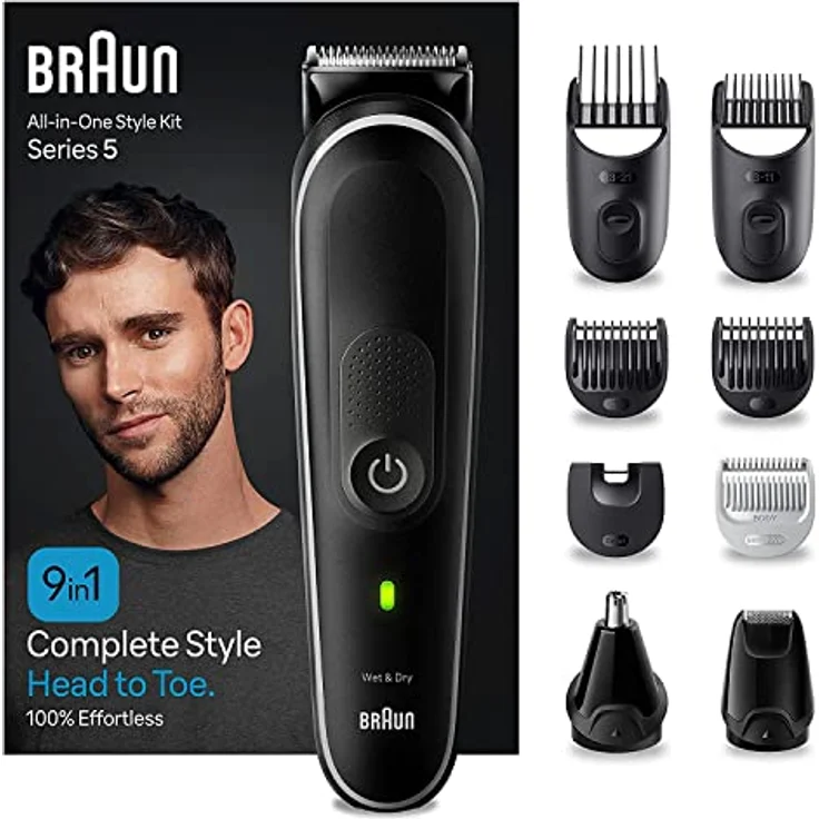 Braun All-In-One Bartpflege Bodygroomer Set, Barttrimmer, Trimmer/Haarschneider Herren, Haarschneidemaschine, wasserdicht, wiederaufladbar, 100 Min. kabellose Laufzeit, Geschenk Mann, MGK5410 – Bild 1