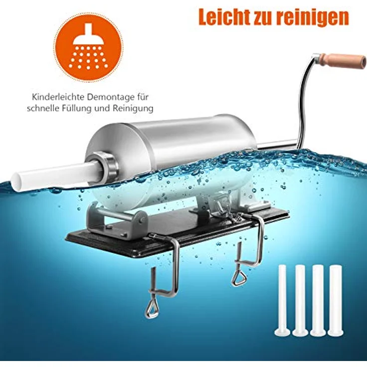 KOMFOTTEU Wurstfüllaufsatz Wurstfüllmaschine, Wurstspritze 4,8 L, rostfrei, mit Halterung und 4 Füllrohren – Bild 7