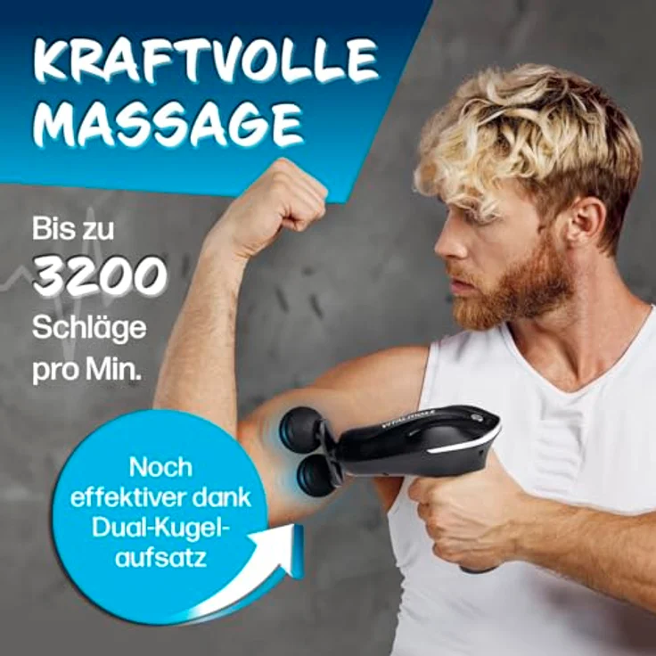 VITALmaxx Massagepistole | Mini Massage Gun mit 6 Leistungsstufen – extra kraftvoll | Massagegerät mit 4 Aufsätzen zur Muskelmassage & Lockerung von Verspannung, inkl. Dual-Kugelaufsatz – Bild 2