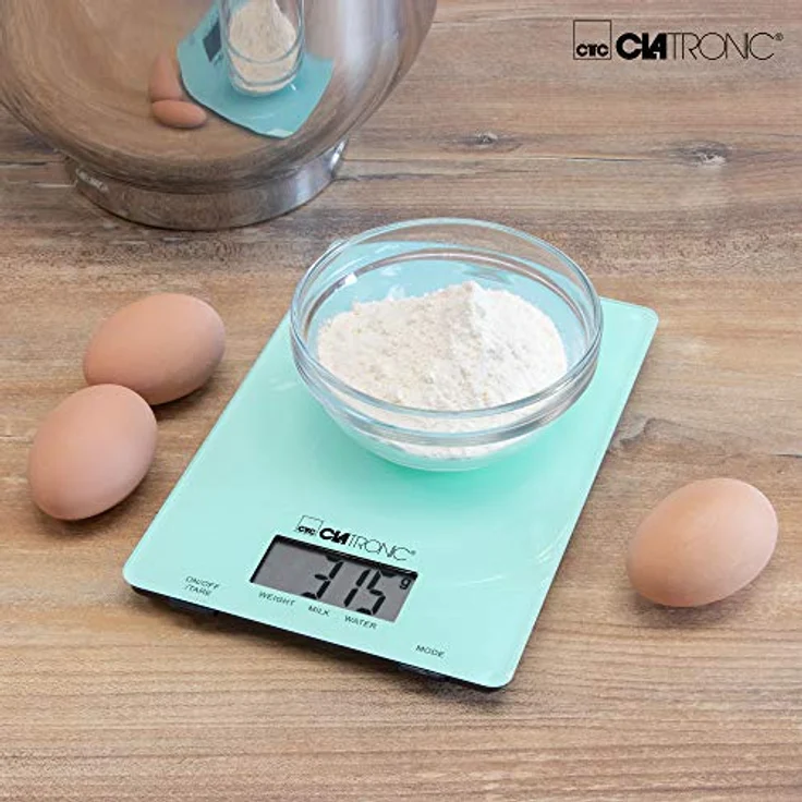 Clatronic KW 3626 Küchenwaage, extra flach, max. 5 kg Tragkraft, batteriebetrieben, LCD-Display, mint – Bild 4
