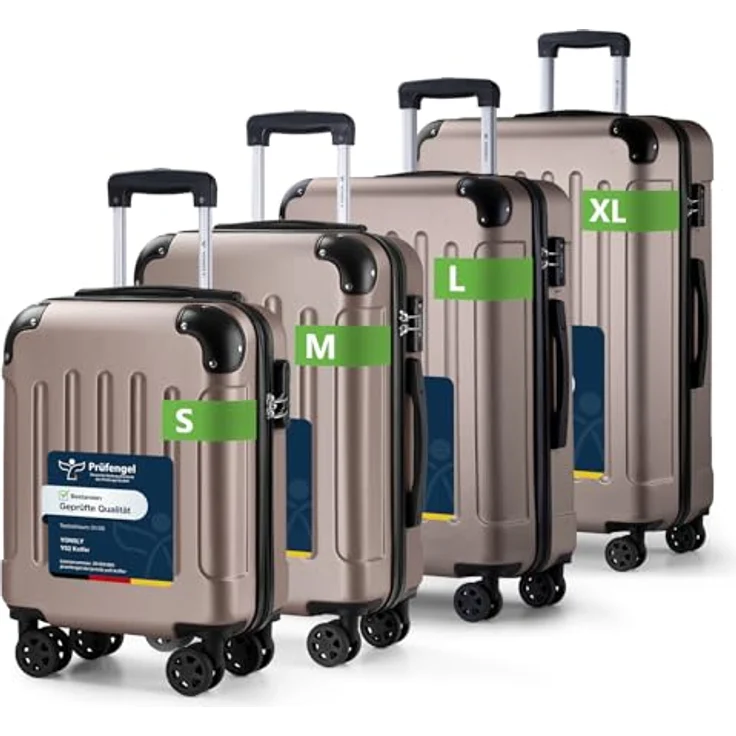 YONSLY Suitcase Set, Hartschalenkoffer mit TSA-Schloss, YKK-Reißverschluss, 4-Rollen Trolley, Handgepäck, Champagner (S-M-L-XL) – Bild 1