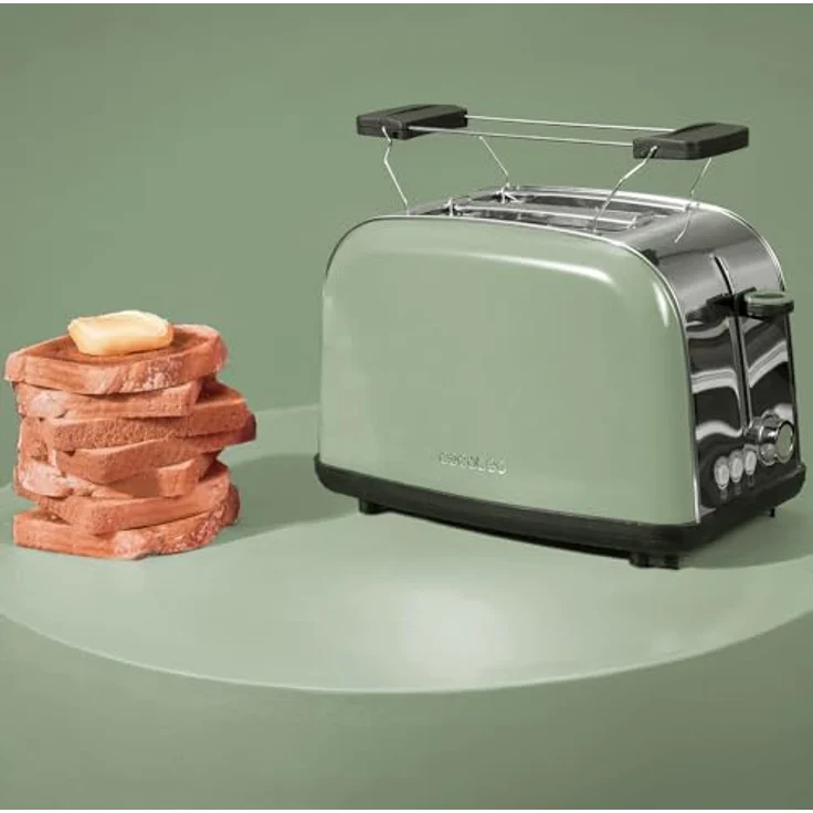 Cecotec Vertikaler Toaster Toastin' time 850 Green, 850W, doppelter breiter Schlitz, Edelstahl, 7 Röststufen, Pop-up-Funktion, automatische Abschaltung, Krümelablage – Bild 5