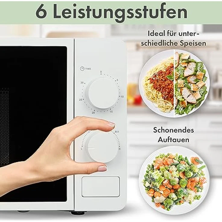 Clatronic MW 791 Mikrowelle, Standgerät, 700 Watt, 20 Liter Garraum, 30-Minuten Timer mit Endsignal, 6 Leistungsstufen- Garraumbeleuchtung, weiß – Bild 2