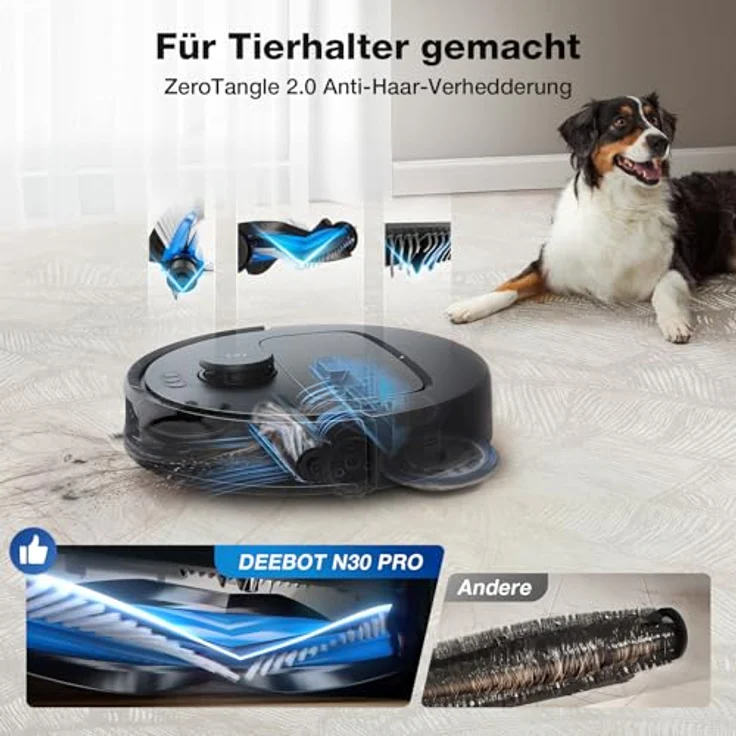 ECOVACS DEEBOT N30 PRO Omni Saugroboter mit Wischfunktion, 10.000 Pa Saugleistung, ZeroTangle 2.0-Technologie, TruEdge Kantenreinigung, 60℃ Heißwasser Wischmopp Reinigung, Schwarz – Bild 4