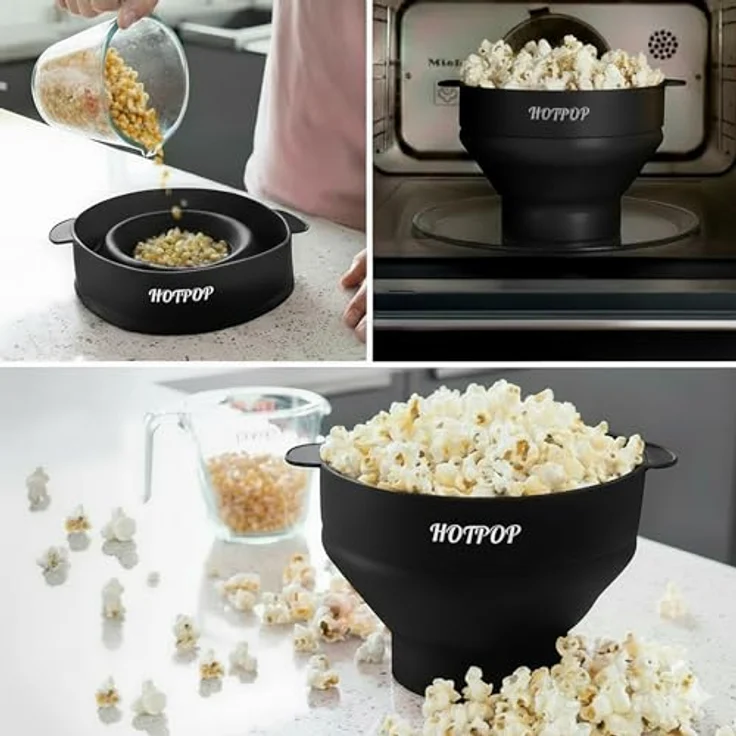 Das Original Hotpop Mikrowellen-Popcorn-Maschine, Silikon-Popcorn-Maschine, faltbare Schale, BPA-frei und spülmaschinenfest schwarz – Bild 4