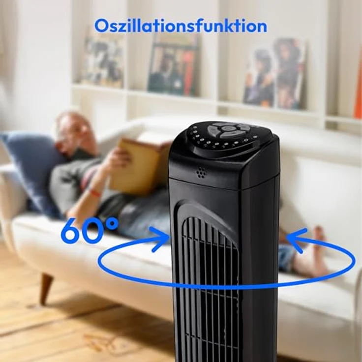 MEDION Turmventilator mit Fernbedienung (3 leise Geschwindigkeitsstufen, 45 Watt Leistung, Timer, zuschaltbare Schwenkfunktion - Oszillation, MD10319) schwarz – Bild 5