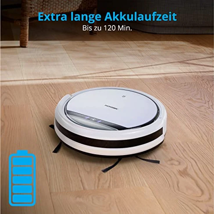 Medion E32 SW Saugroboter mit Wischfunktion Modell 2021, 120 min Akkubetrieb, weiß – Bild 4
