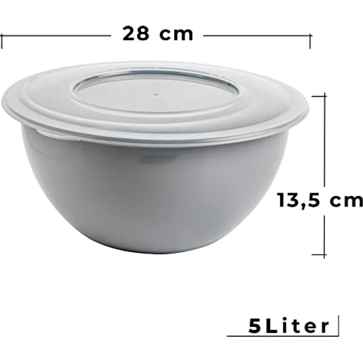 2friends 3x Schüssel mit Deckel 5l, Rührschüssel Set, Salatschüssel mit Deckel, Schüssel Set, Plastikschüssel BPA-frei, hell grau Schüsseln, Rührschüssel mit Deckel, Ø 28 cm, Model Leya, Made in EU – Bild 2