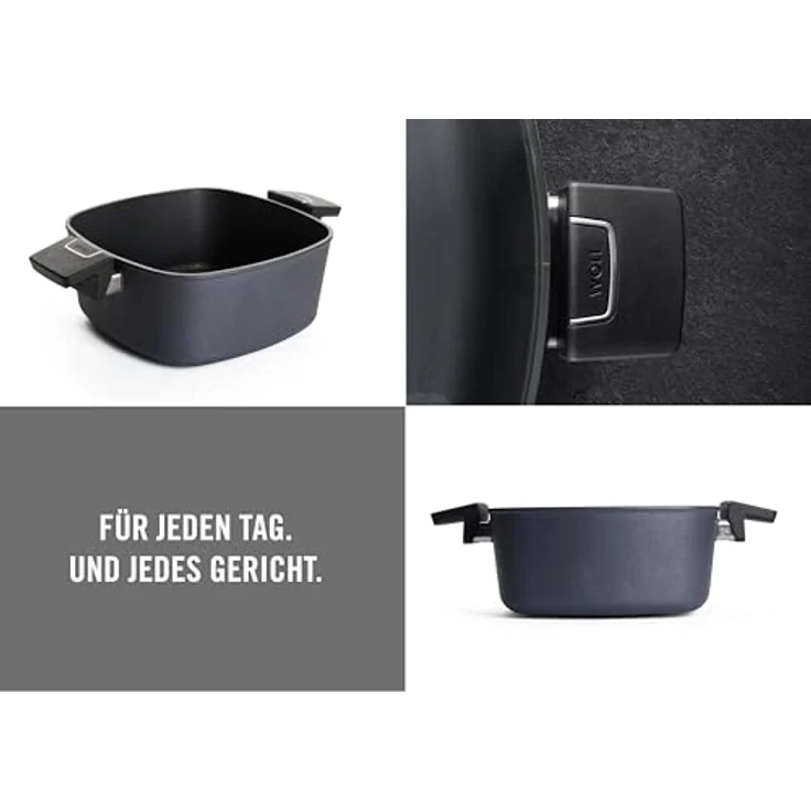 Woll Diamond Lite Kasserolle viereckig - Induktiv -, 24x24 cm, 10.5 cm hoch, 4.5 Liter, mit 2 Seitengriffen - Aluminiumguss, antihaftbeschichtet, anthrazit – Bild 2