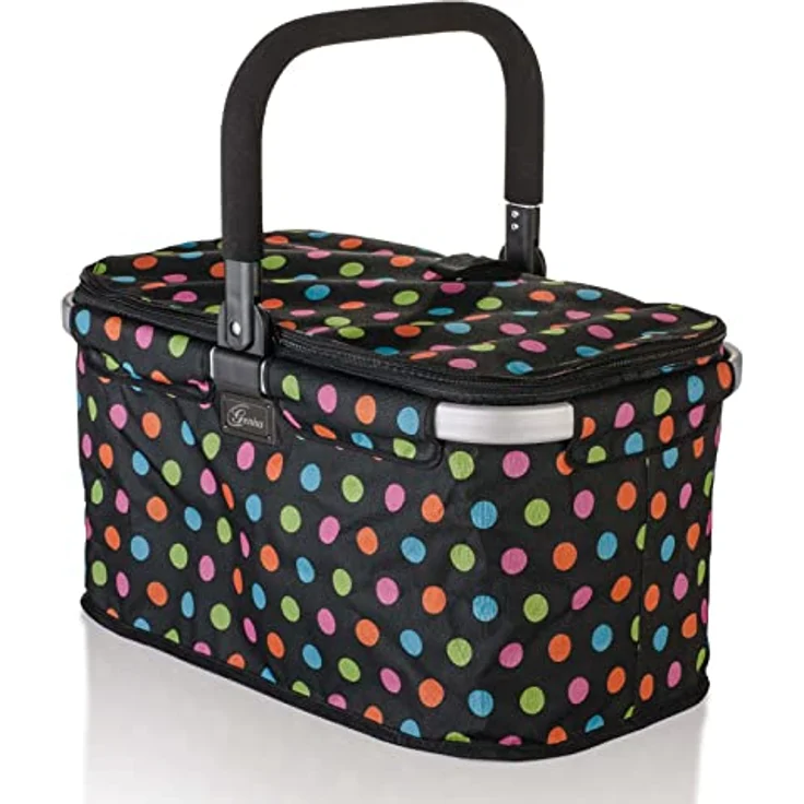Genius Einkaufskorb Falko Premium, faltbarer Tragekorb mit 22 L Volumen, stabiler Aluminiumrahmen, Reißverschluss und gepolstertem Griff für Picknick und Camping – Bild 7