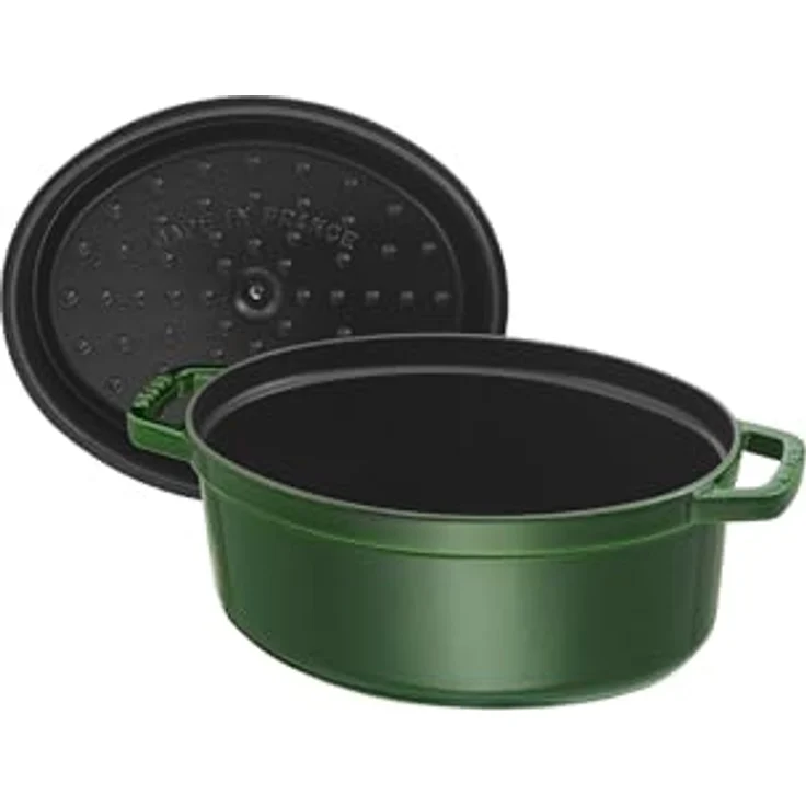 Staub 1102985 Cocotte-Bräter, oval mit Deckel 29 cm, 4,25 L, mit mattschwarzer lierung im Inneren des Topfes, basilikumgrün – Bild 3