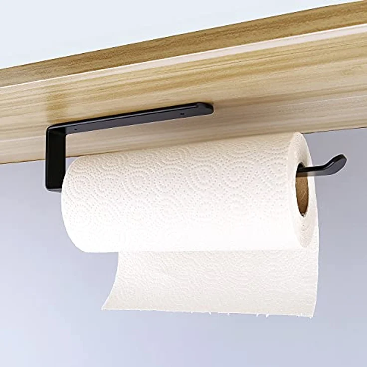 On and Off Prämie Küchenrollenhalter ohne Bohren，Papierrollenhalter aus Aluminium Schwarz, Küchenrollenspender Küchenrollen Halter Aufbewahrung Organisator(31.5CM), Kitchen Roll Holder, L - Preisvergleich – Bild 1