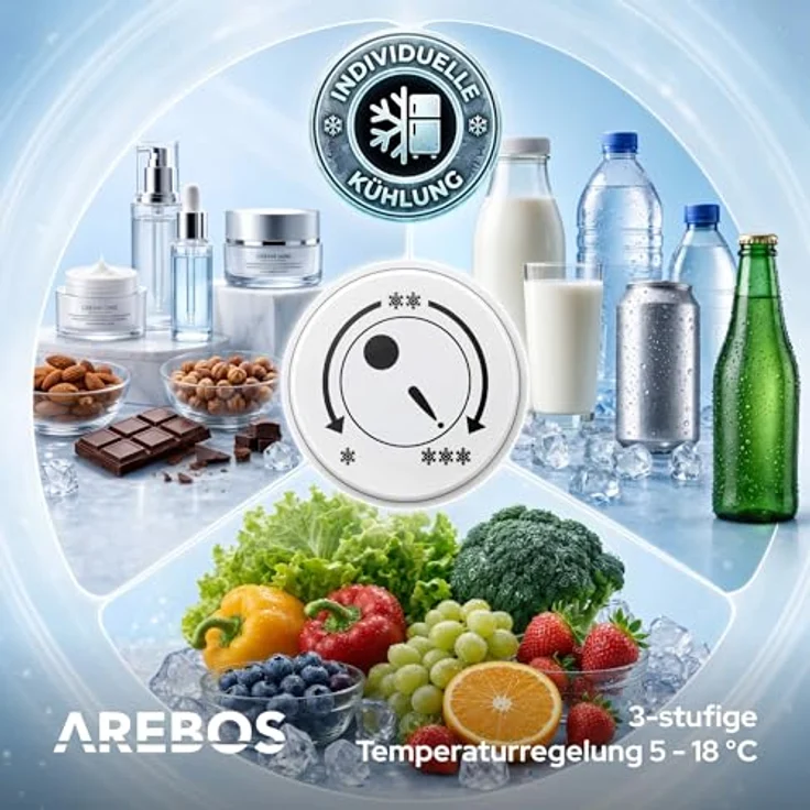 Arebos Getränkekühlschrank AR-HE-MKS40, 40L, kompakt, 3-Stufen Thermostat, abschließbar, schwarze Front, leiser Betrieb – Bild 6