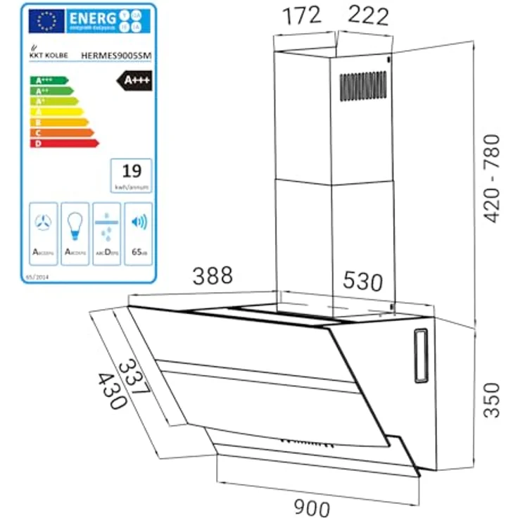 KKT KOLBE HERMES9005SM, Dunstabzugshaube 90cm mit RGBW Ambiente Beleuchtung und 9 Leistungsstufen – Bild 9