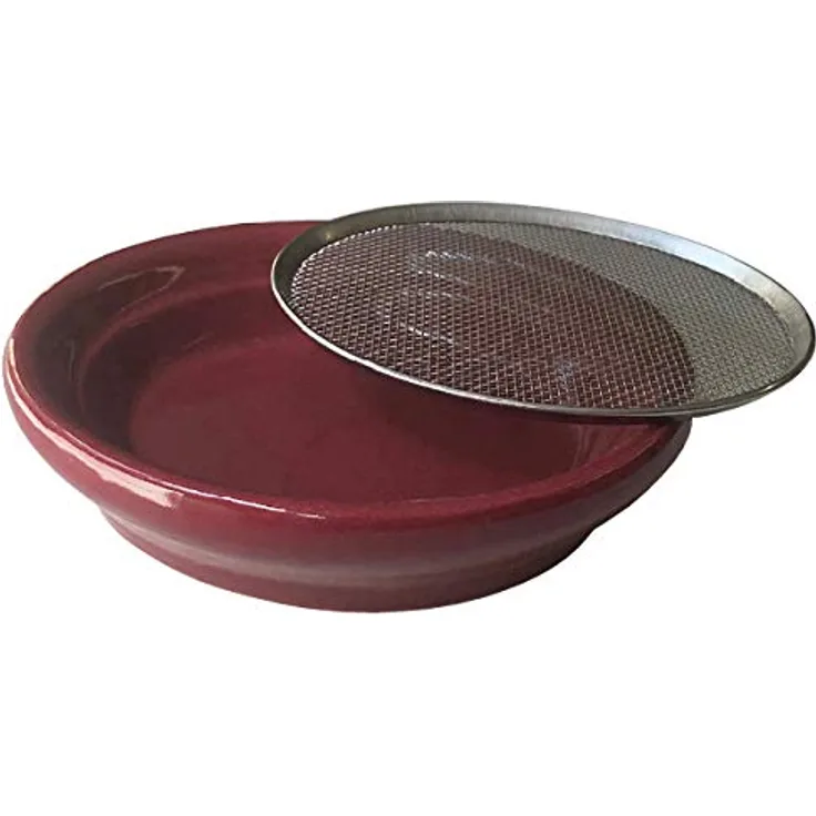 Eschenfelder Kressesieb aus Edelstahl, Keramikschale 12cm - weinrot