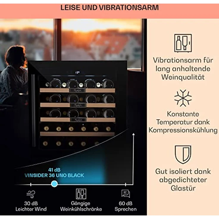 Klarstein Vinsider 36 Built-In Uno Weinkühlschrank, Einbau, edelstahl onyx, 36 Flaschen, Energieklasse G – Bild 5