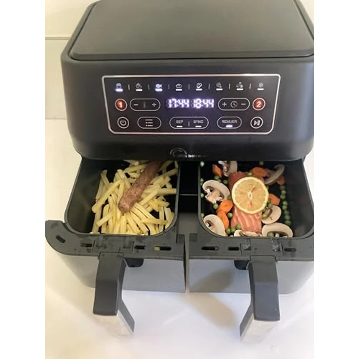LITTLE BALANCE 8765 Crousty Light Duo, Fritteuse ohne Öl, Air Fryer, 2 Schubladen, Antihaft, PFAS-frei, 8 voreingestellte Programme, 7,6 Liter für bis zu 6 Personen, 2460 W, Schwarz – Bild 5