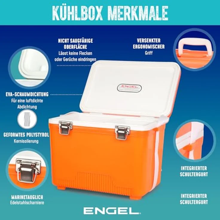 ENGEL Kühlbox 19qt (18 Liter), Auslaufsicher und Luftdicht, Tragbare Kühllösung für Camping und Picknick, Blau, 42 x 28,6 x 32,4 cm – Bild 4