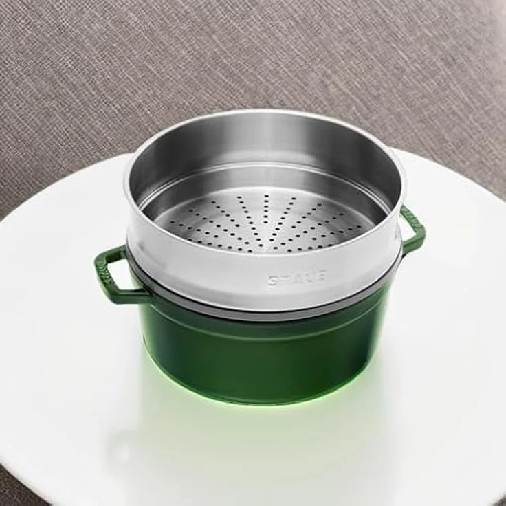 STAUB Gusseisen Bräter-Cocotte, mit Dämpfeinsatz, rund 26 cm, 5,2 L, basilikum - grün – Bild 6