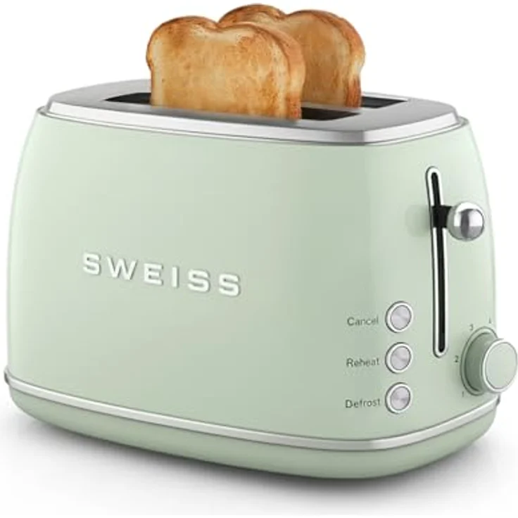 SWEISS Vintage-Toaster GRS7, 850 W Leistung mit 2 Schlitzen und 6 Bräunungsstufen, grün – Bild 2