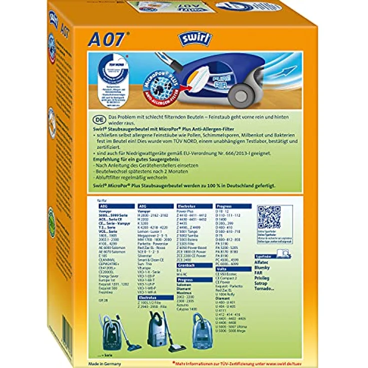 Swirl A07 Airspace Staubsaugerbeutel, 4 St. MicroPor® Plus Anti-Allergen-Filter, ressourcenschonend, Made in Germany – Bild 2