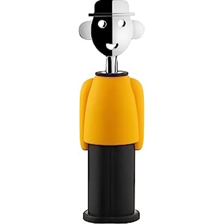 Alessi Alessandro M. AM23 YB, Design-Korkenzieher aus Thermoplastischem Harz und verchromtem Zamak, Gelb und Schwarz