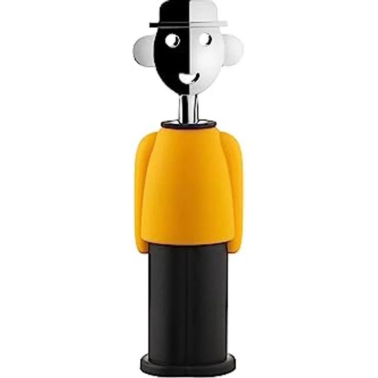 Alessi Alessandro M. AM23 YB, Design-Korkenzieher aus Thermoplastischem Harz und verchromtem Zamak, Gelb und Schwarz – Bild 1