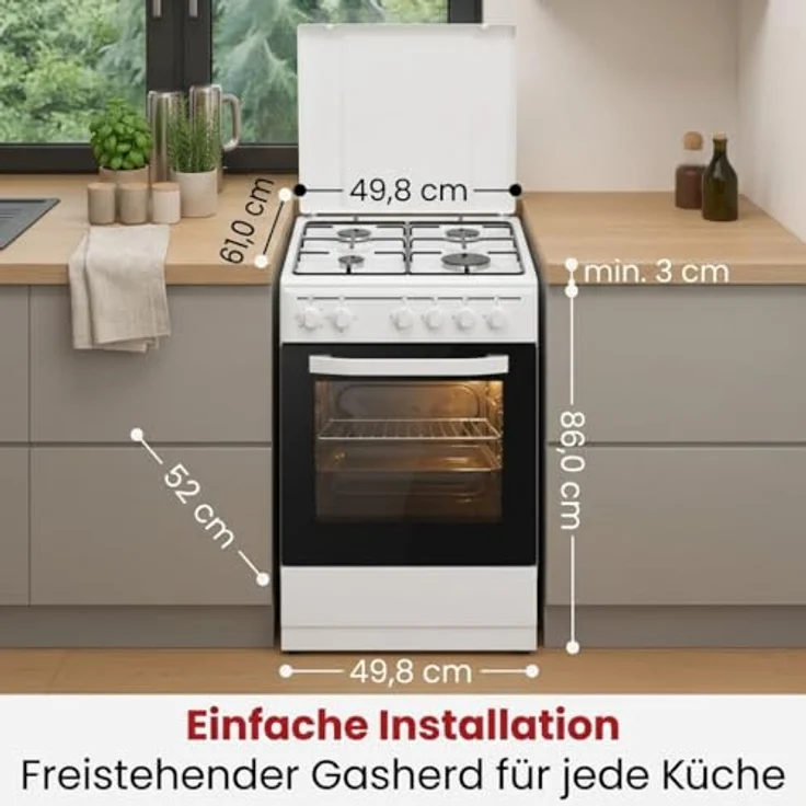 PKM GH4-50 EO AQ, Stand-Gasherd mit 4 Kochzonen, 9050 Watt, 3 Backofenfunktionen, Energieeffizienzklasse A, inkl. Grillrost & Fettpfanne – Bild 9