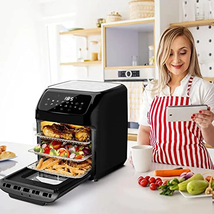 Bakaji Heißluftfritteuse, Kühlschrank, Trockengrill, ohne Öl, Airfryer Fassungsvermögen: 12 l, LED-Touch-Display 12 Programme, Timer-Einstellung, Temperaturregelung, Leistung 1800 W (schwarz) – Bild 2