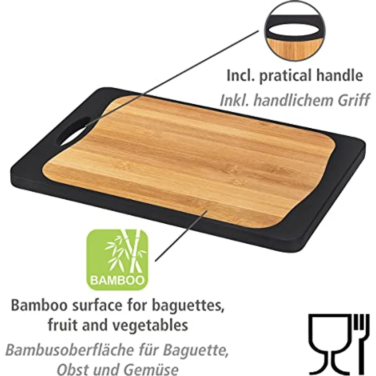 Schneidebrett Kombi Schwarz 33 x 23 cm, mit Griff und Saftrille – Bild 3