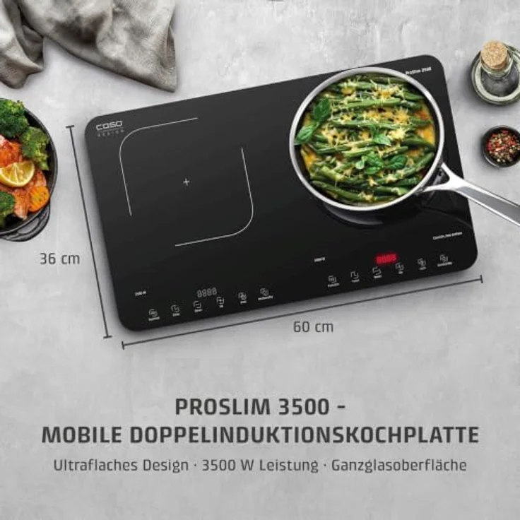 CASO ProSlim 3500, Induktionskochfeld mit 10 Leistungsstufen bis 3.500 Watt, ganz in Glas, schwarz – Bild 2