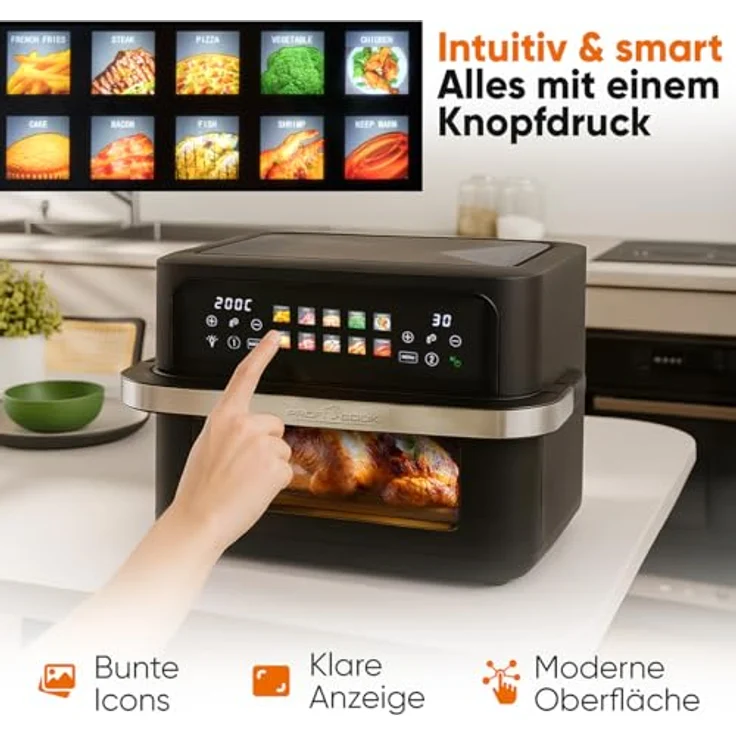 ProfiCook® XXL Heißluftfritteuse PC FR 1313 H, 10L, Öl- und fettfreies Frittieren, buntes Touch-Display, 2400W, 2 Kammern, 10 Programme, 80-200°C – Bild 5