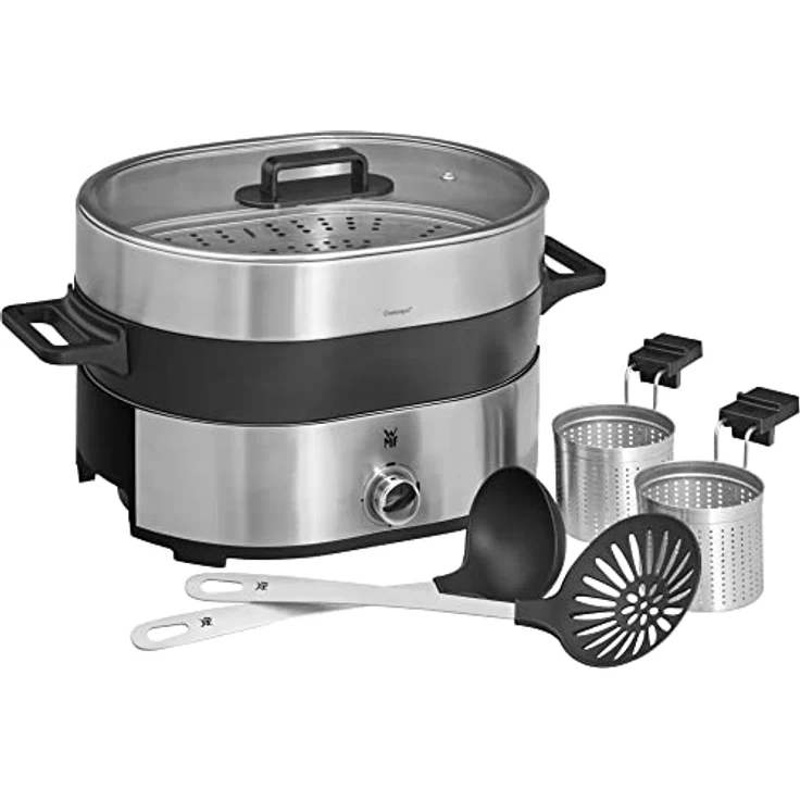 WMF Lono Hot Pot & Dampfgarer elektrisch 3,6l, chinesisches Fondue für 6 Personen, elektrische Dampfgarer, Dampfaufsatz für Dim Sum, Bao, Garkörbchen, 1700W, edelstahl matt – Bild 3