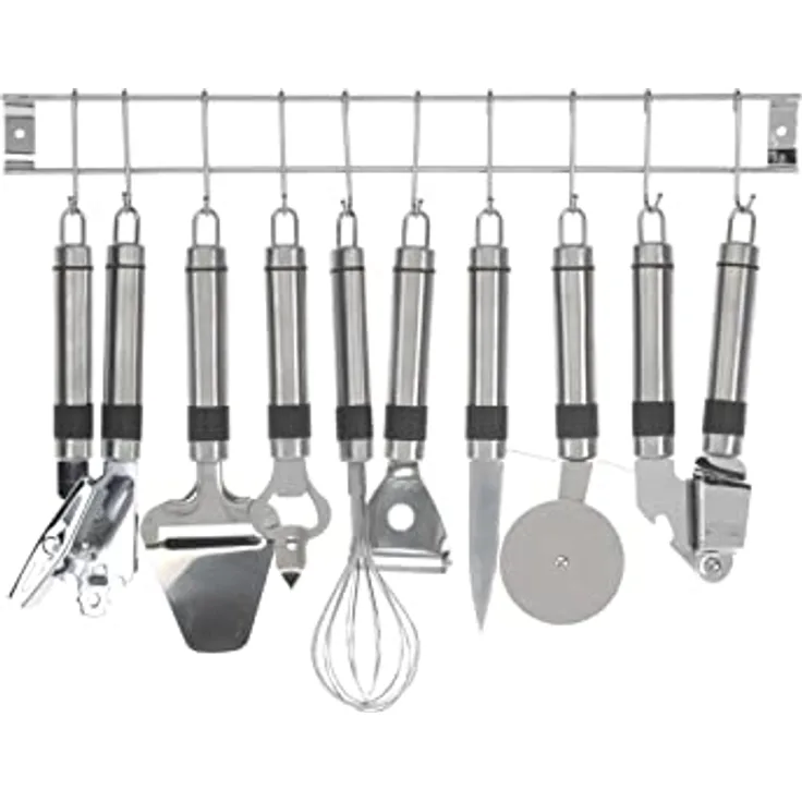 neuetischkultur Küchenhelferset 9-teilig Edelstahl Schneebesen Pizzaroller Dosenöffner Knoblauchpresse Silber