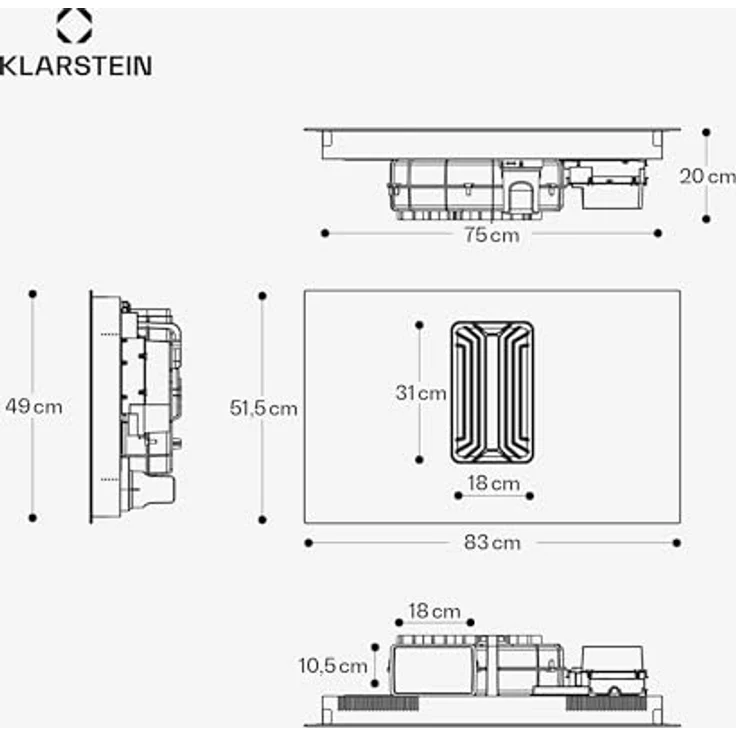 Klarstein AirJet Hybrid DSM_Airjt.Hybri_83BK, Induktionskochfeld mit integriertem Dunstabzug, 4 Zonen, 12 kW, Touch-Bedienung, schwarz – Bild 7