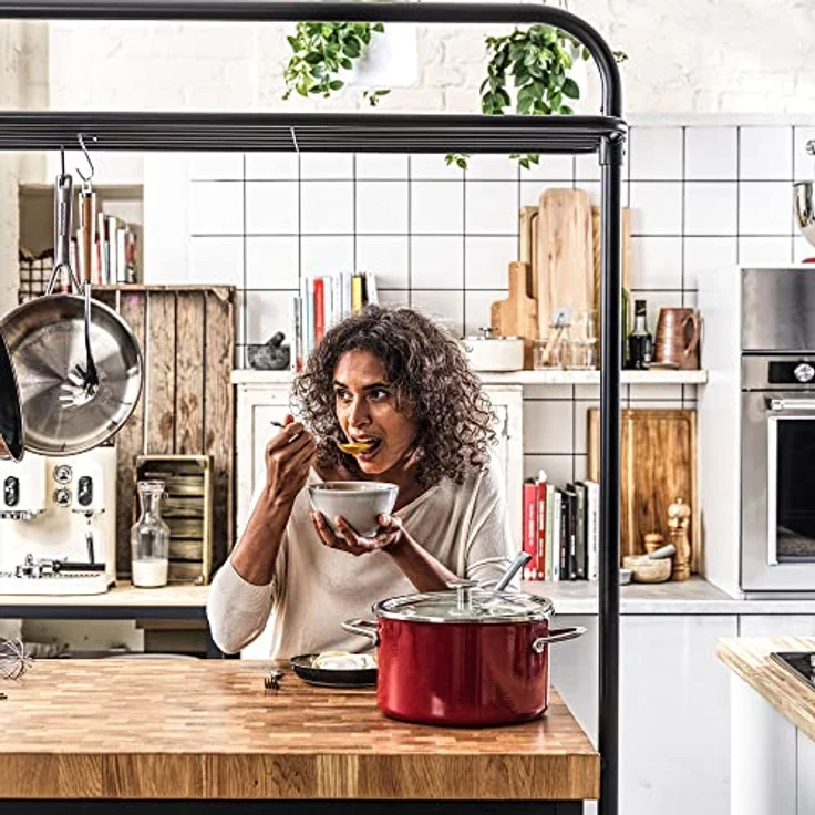 KitchenAid Steel Core Enamel Stielkasserolle mit Deckel (18cm/2l), deutsche Emaille, Induktionsgeeignet, backofenfest, spülmaschinenfest, Empire Rot – Bild 5