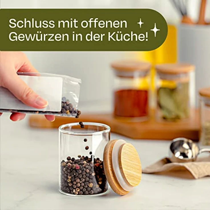 Niboline Gewürzbehälter 10er Set 120ml - Luftdicht - Spülmaschinenfest - Transparente Gewürzgläser für Gewürze und Kräuter – Bild 3