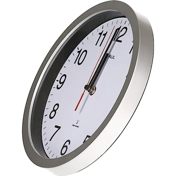 Maul Wanduhr MAULrun Ø 25 cm | stilvolle Funkuhr mit automatischer Zeiteinstellung | ideal für Wohnzimmer, Schlafzimmer, Küche, Arbeitszimmer und Büro | gut lesbar mit großen Ziffern | Silber – Bild 4